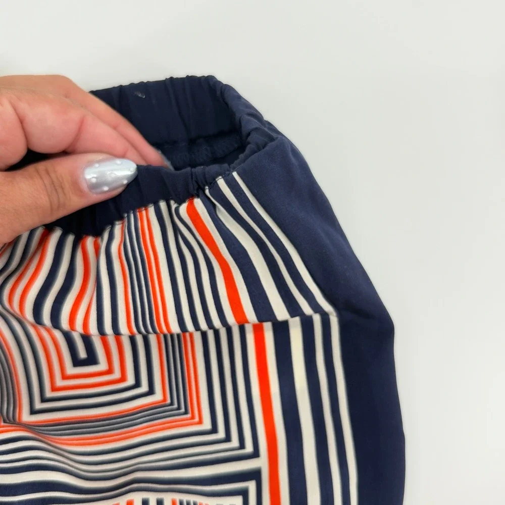 Trina Turk Silk Wide Leg Geometric Pants Navy Orange White Womens Luxury Resort